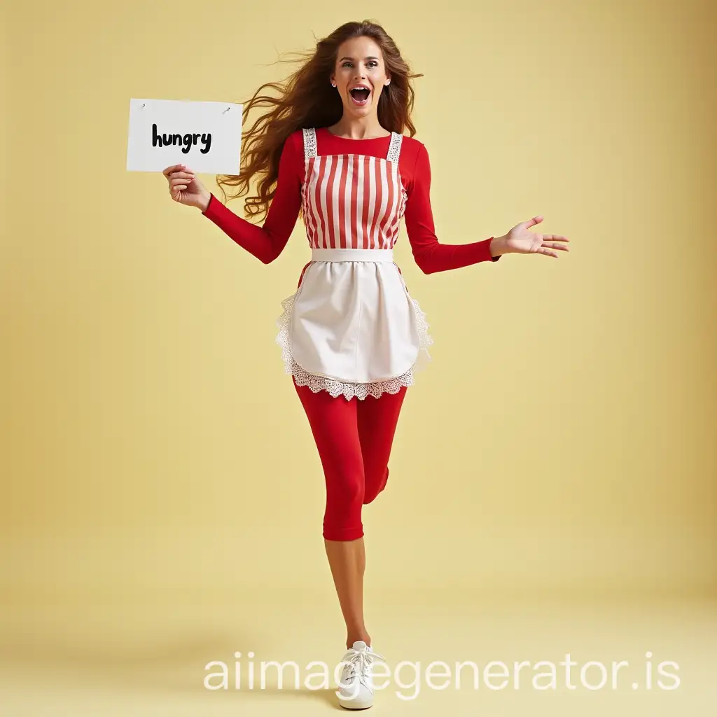 1960s-Housewife-with-Long-Hair-Holding-Hungry-Sign-in-Retro-Outfit