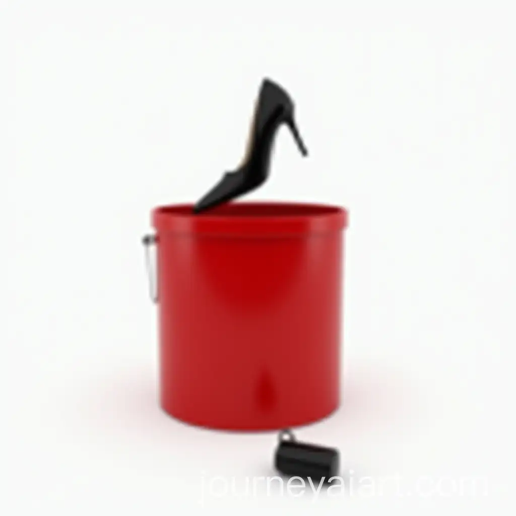 Photorealistic-Image-of-a-Broken-High-Heel-Shoe-on-a-Circular-Red-Trash-Can