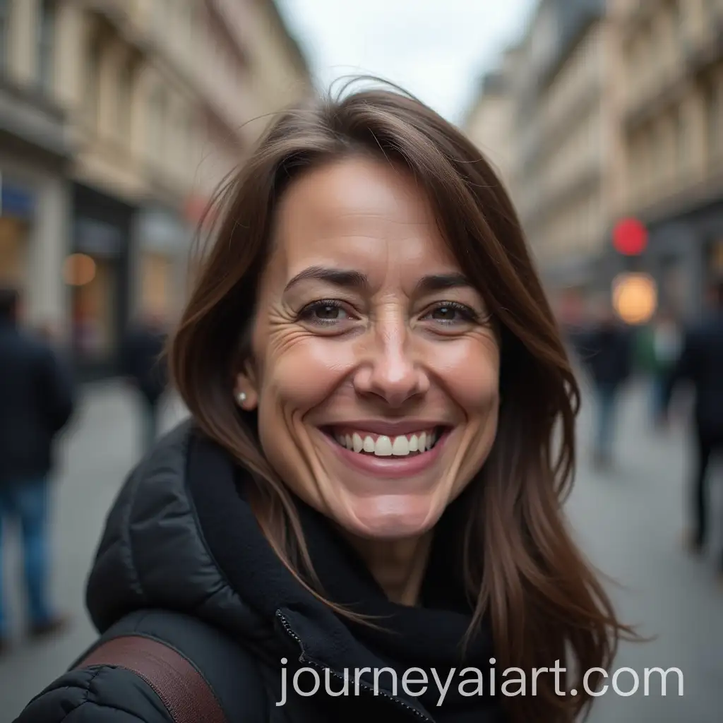 Woman-on-Street-Making-Grimace-with-Teeth