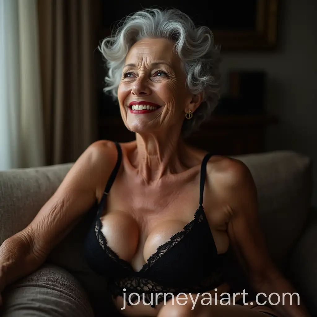 Elegant-70YearOld-Woman-in-Black-Lacy-Lingerie-Smiling-on-a-Couch