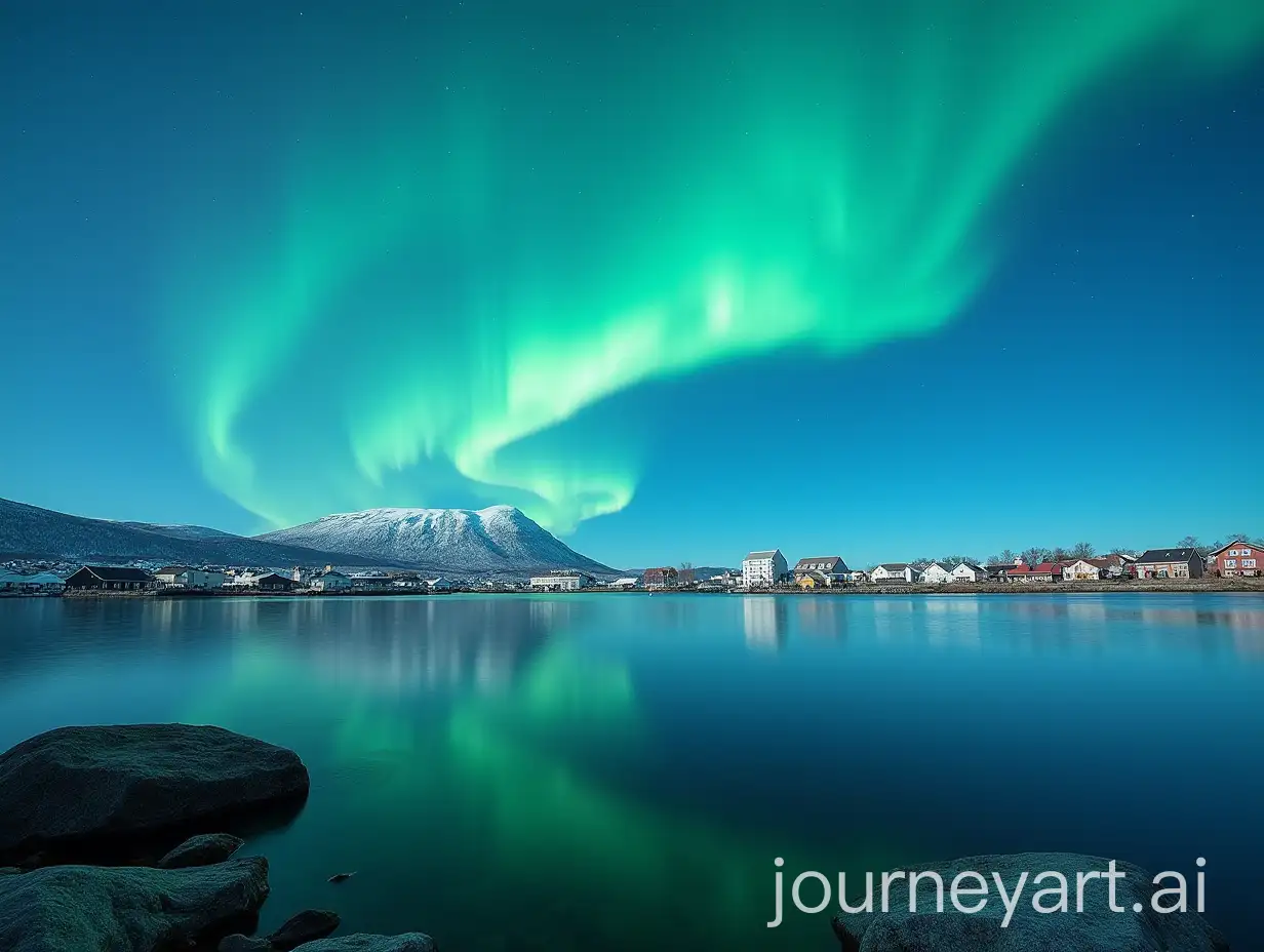 Harstad-in-Northern-Norway-with-Northern-Lights-and-Clear-Sunny-Sky