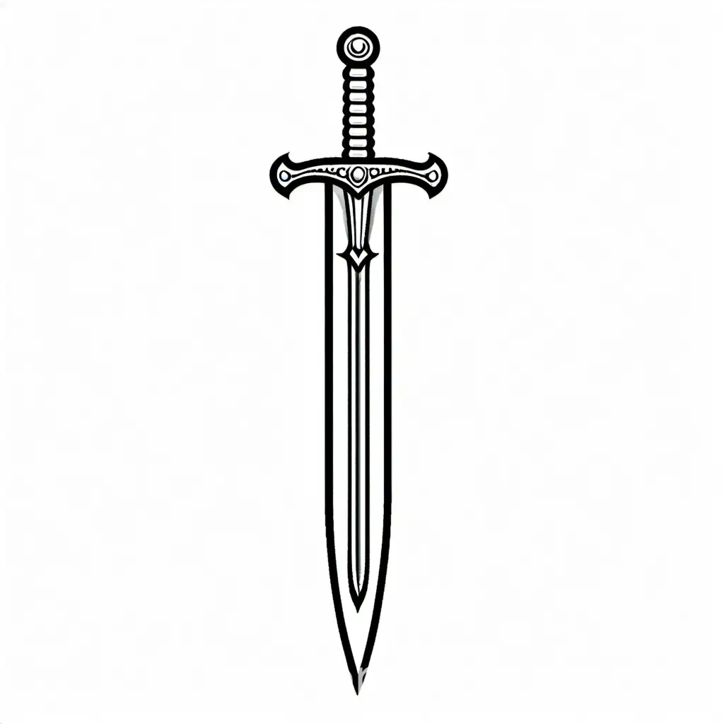 biblical sword, Coloring Page, black and white, line art, white background, Simplicity, Ample White Space. The background of the coloring page is plain white to make it easy for young children to color within the lines. The outlines of all the subjects are easy to distinguish, making it simple for kids to color without too much difficulty