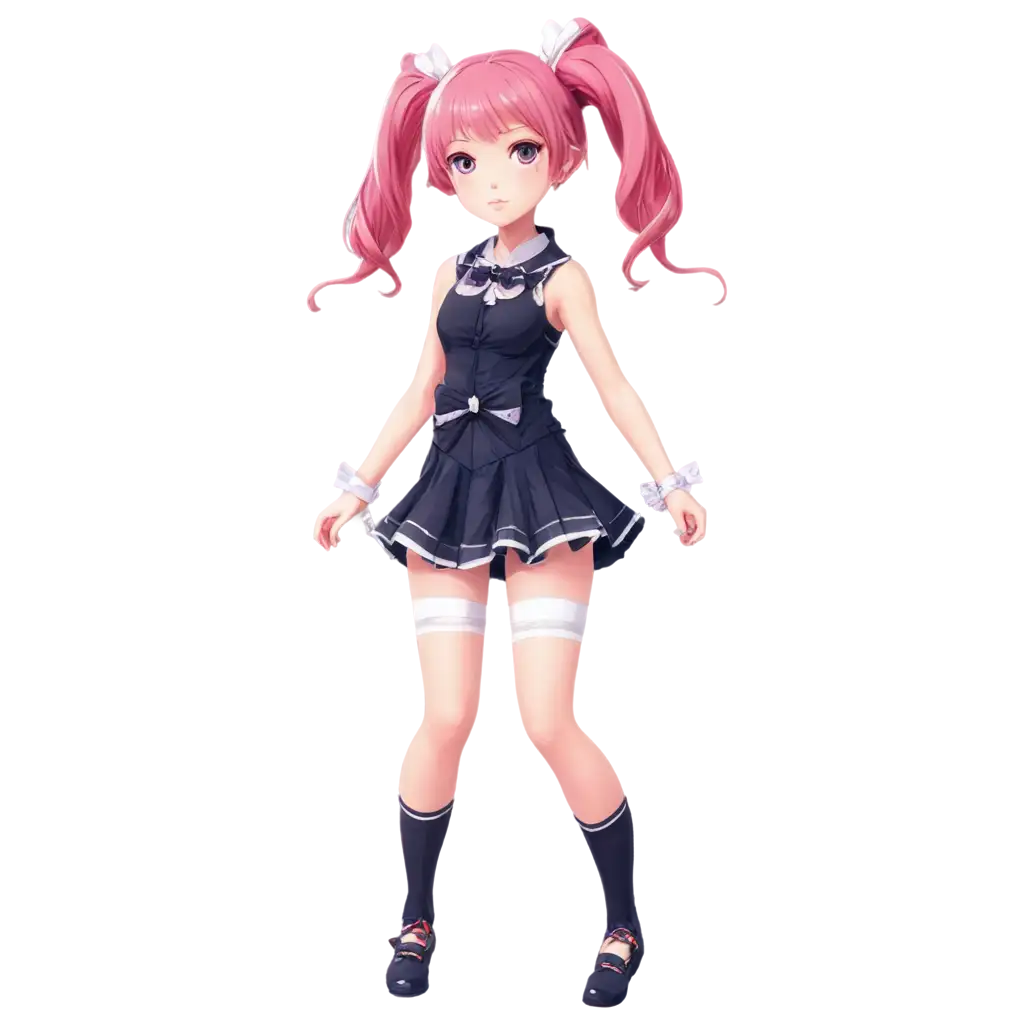 Pink-Anime-Girl-PNG-with-Pink-Hair-and-Bows-Full-Body-Stance-Image-for-Creative-Projects