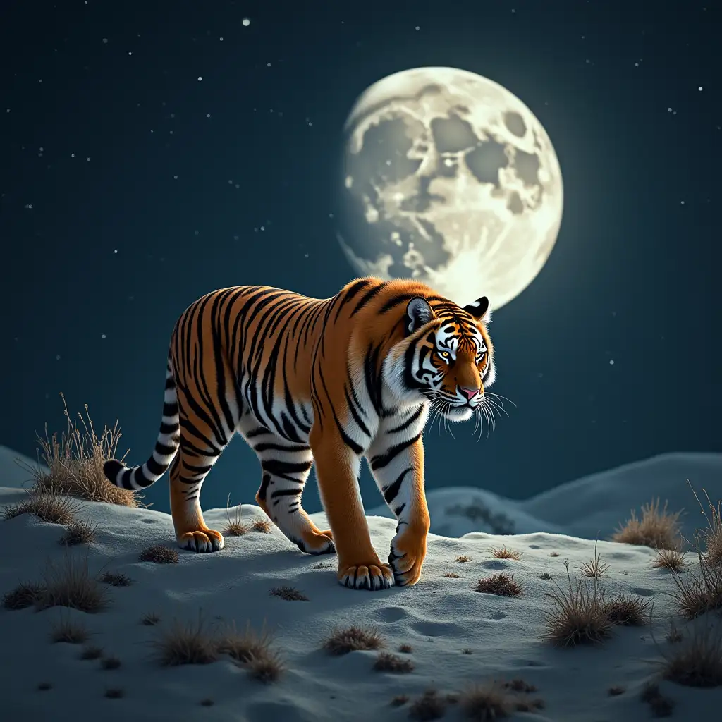 Tiger walking on the moon