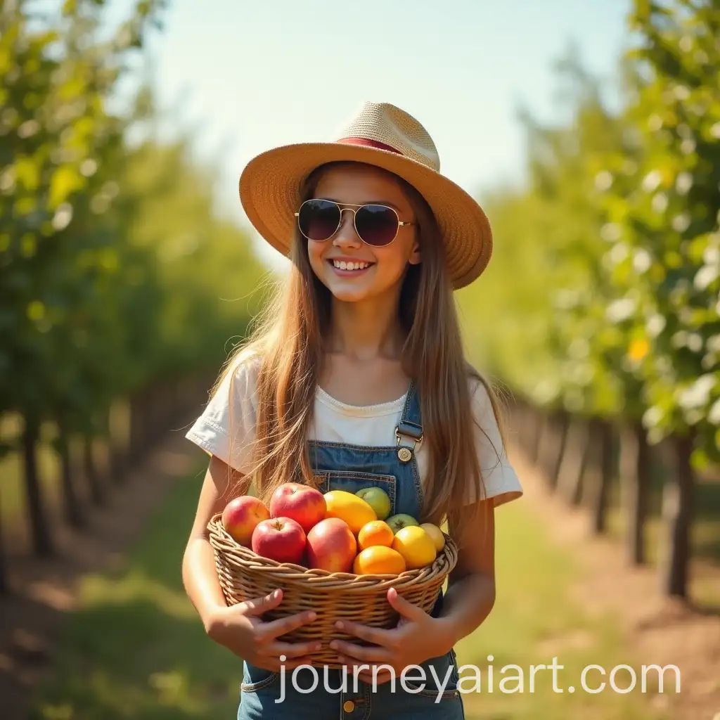 Country-Girl-with-Basket-of-Fruits-in-Orchard