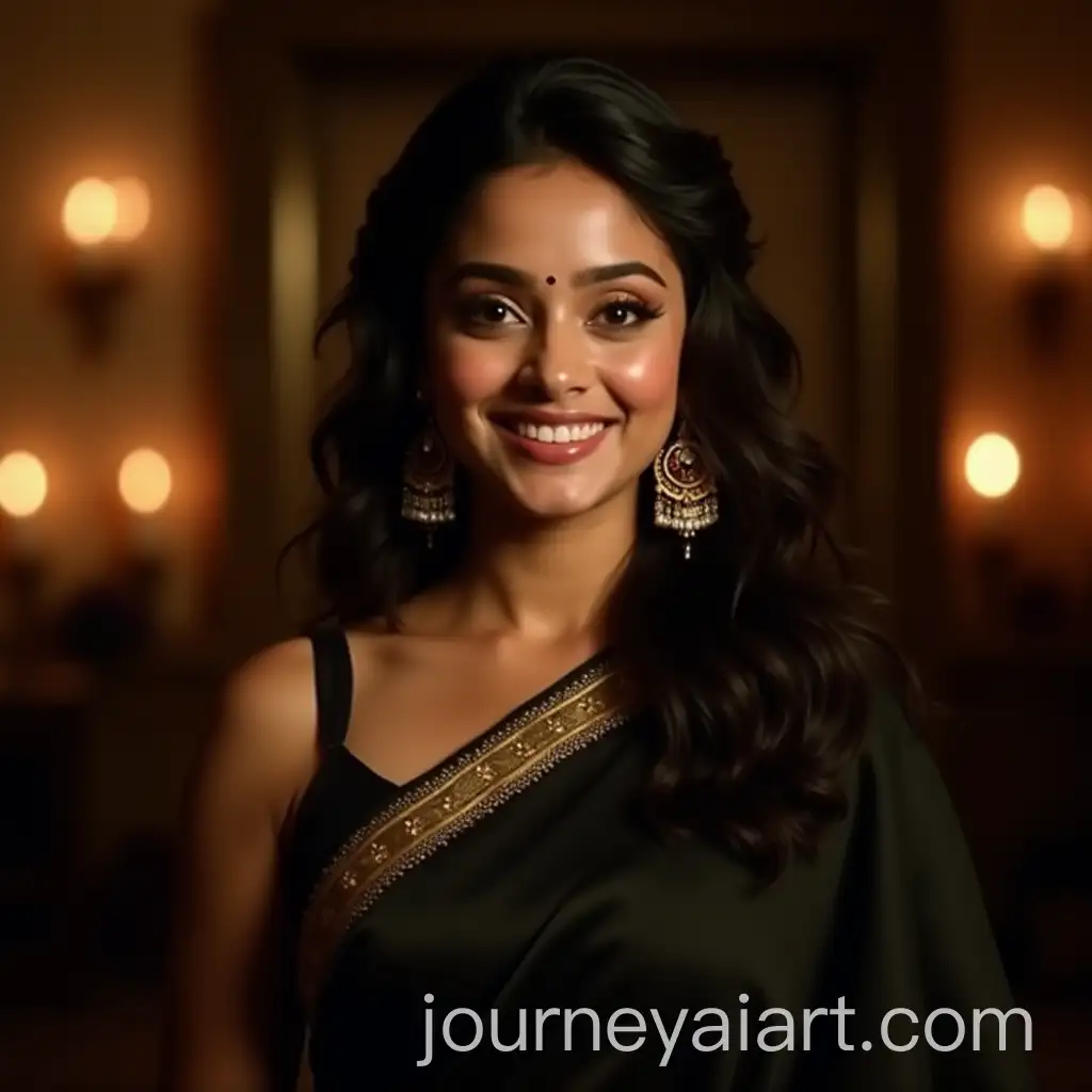 Stunning-Portrait-of-Rashmika-Mandanna-in-Elegant-Black-Silk-Saree-with-Golden-Embroidery