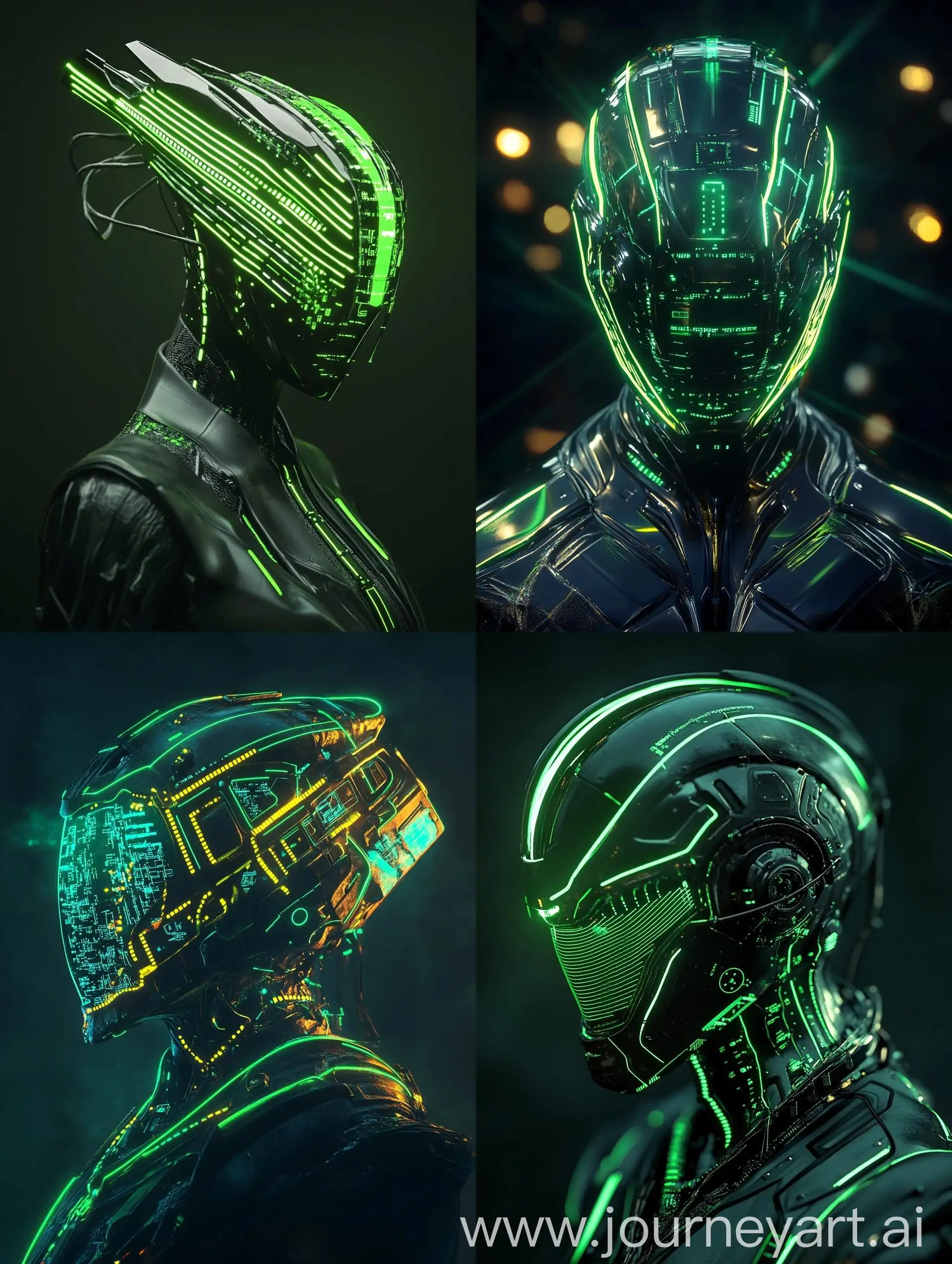 Futuristic-Cybernetic-Samurai-Helmet-with-Neon-Green-Light