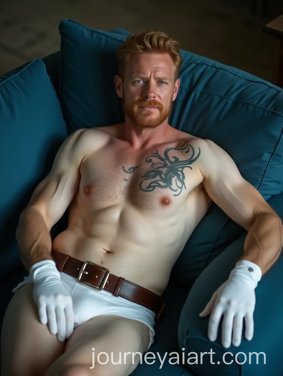 AI-Image-Prompt-ExpansionHandsome-Mature-Police-Officer-with-Ginger-Chest-Hair-Relaxing-on-a-Blue-Sofa