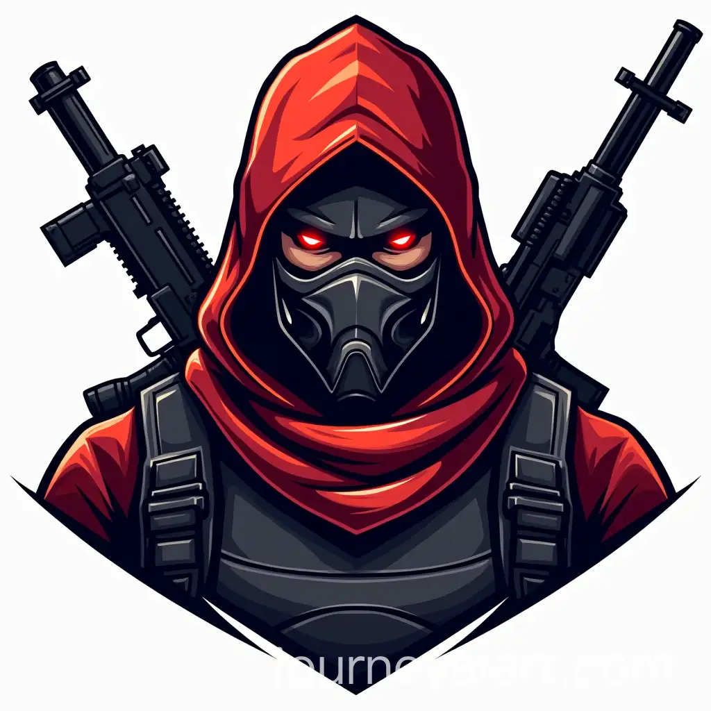 Gaming-Mascot-Logo-DesignRed-Hooded-Tactical-Soldier-Gaming-Mascot-Logo-with-Glowing-Eyes-and-Dual-Weapons