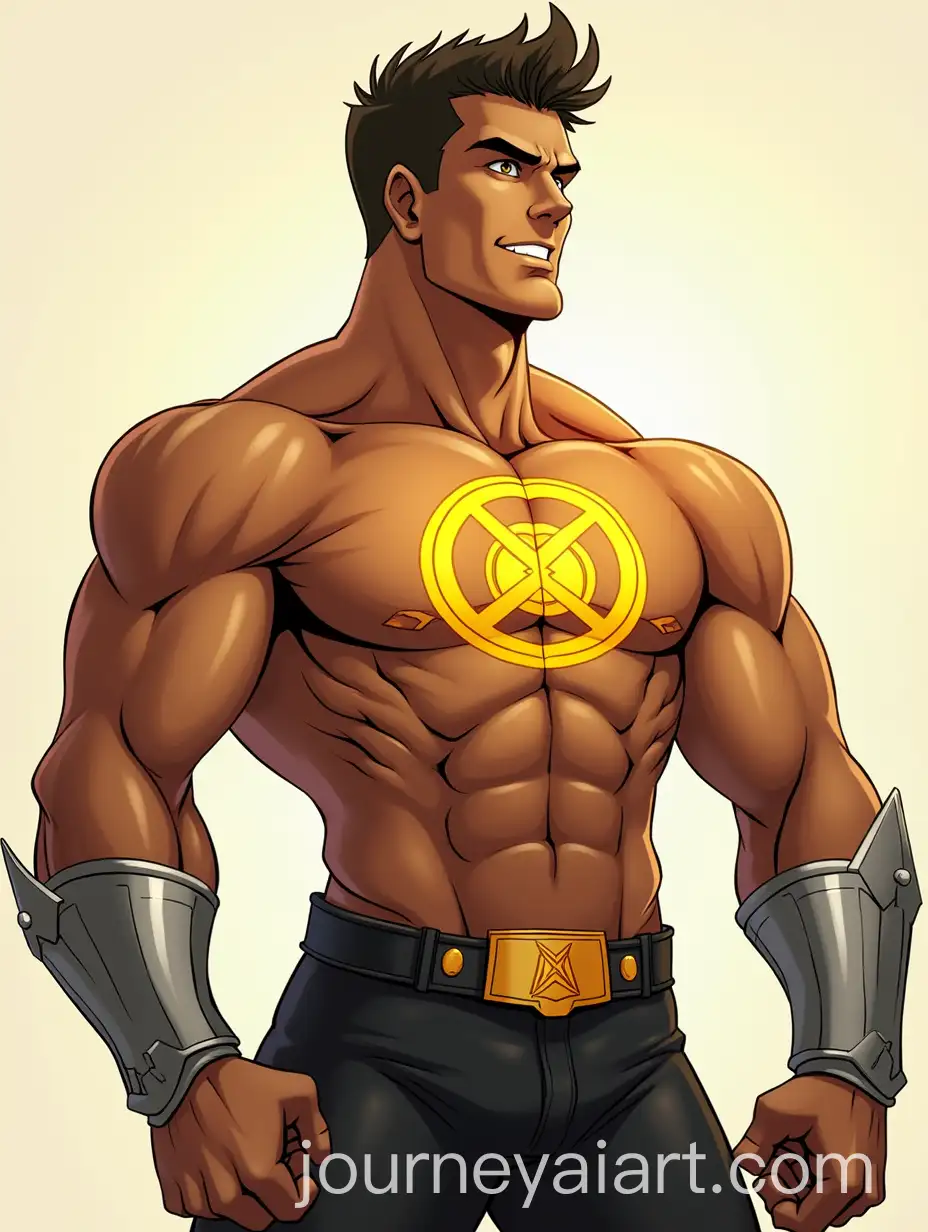 Tanned-Man-with-Gold-Geometric-Symbol-and-Metallic-Arms-in-Anime-Style