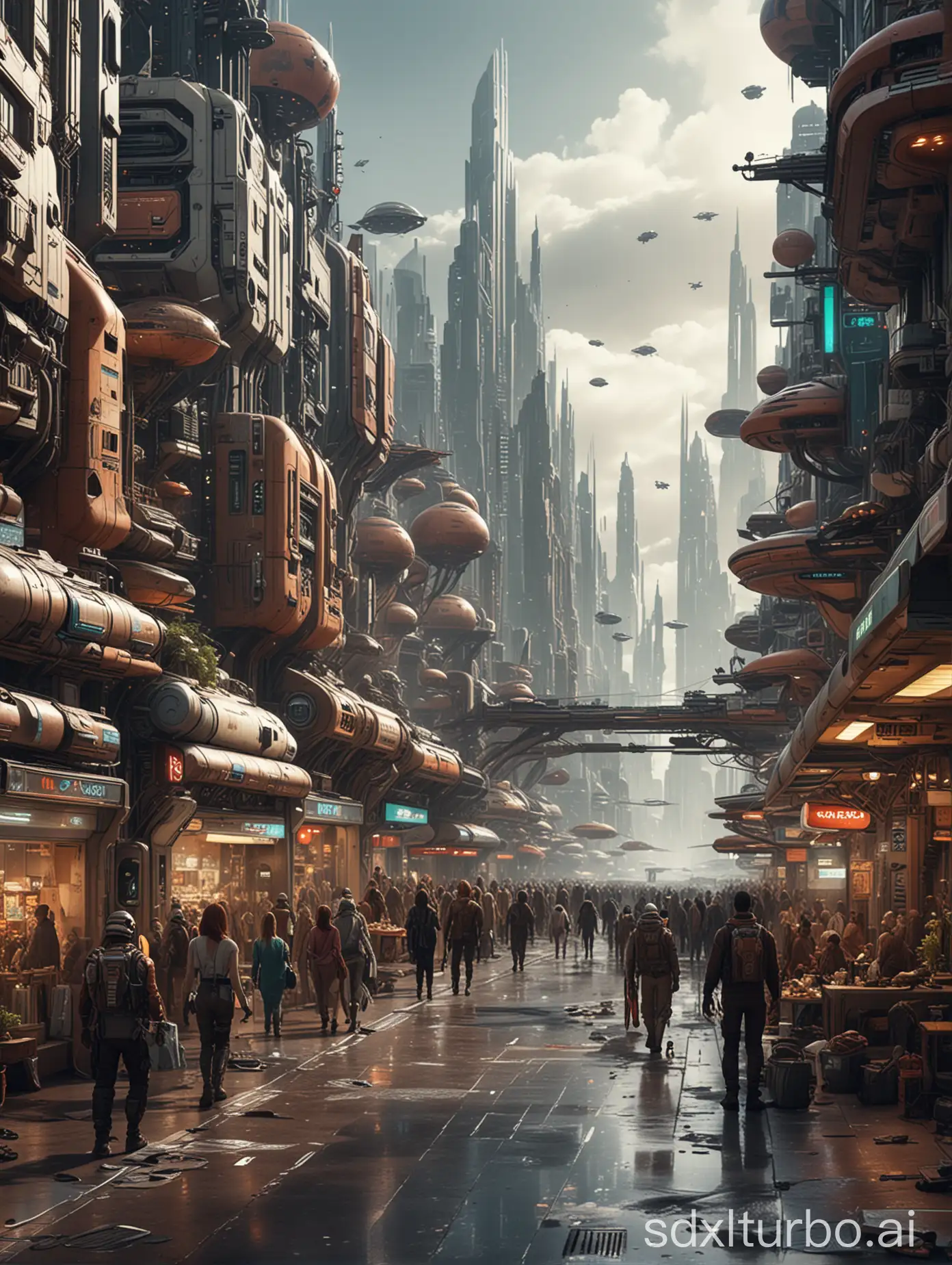 Futuristic-Martian-SciFi-City-Street-Scene-with-Shops-and-Skyline