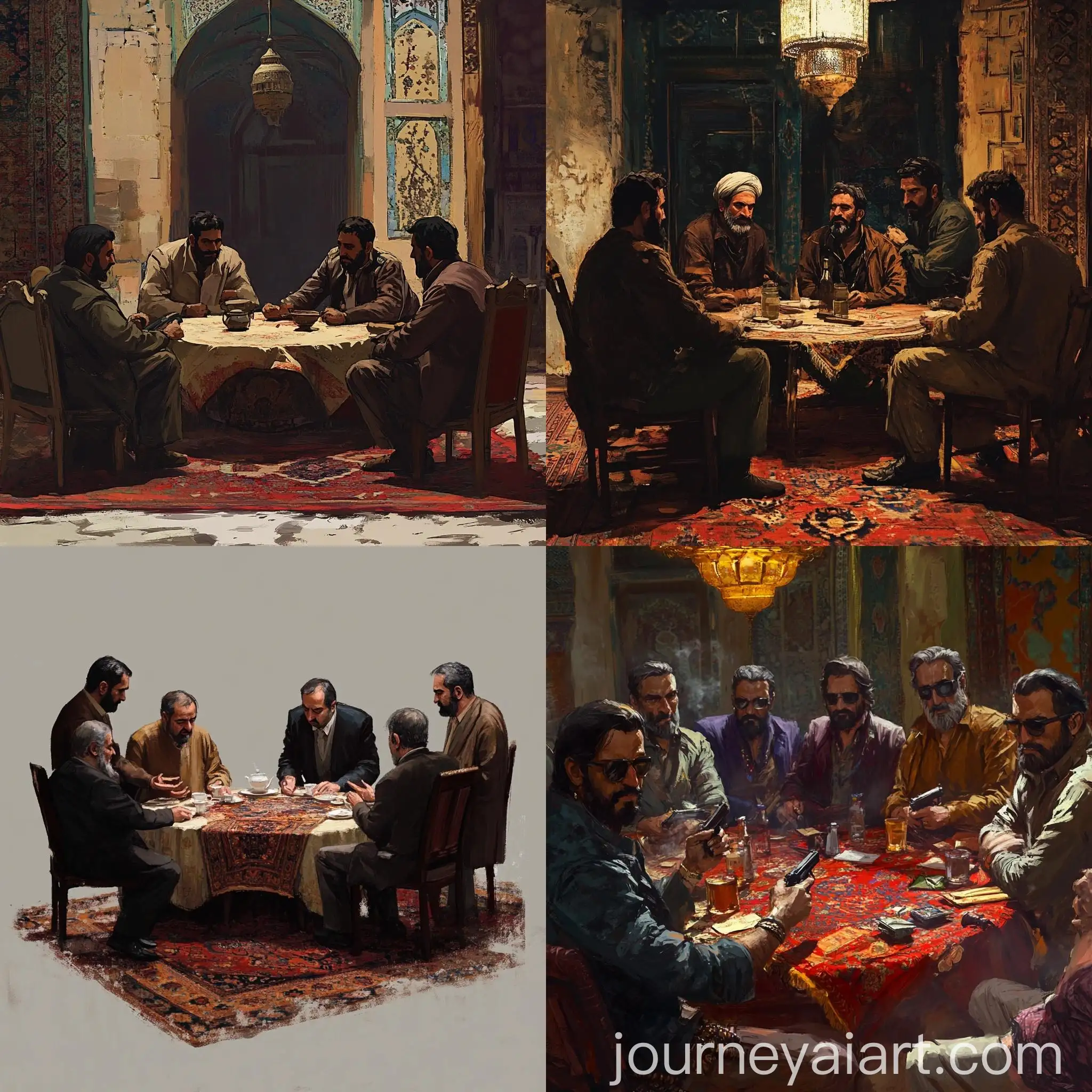Iranian-Mafia-Meeting-Around-Traditional-Carpeted-Table
