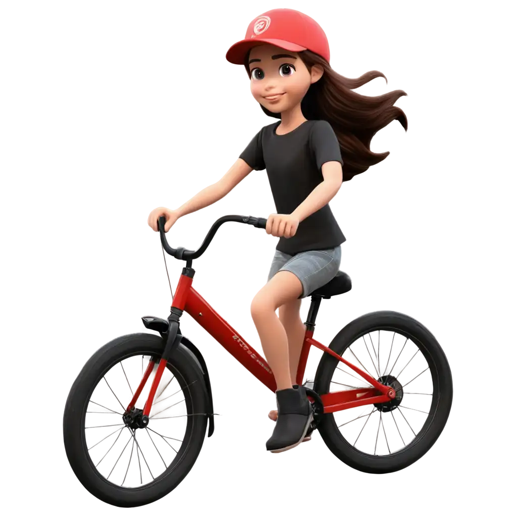 PNG-Image-of-a-Girl-Kid-Riding-a-Red-and-Black-Cycle-Animated-Style