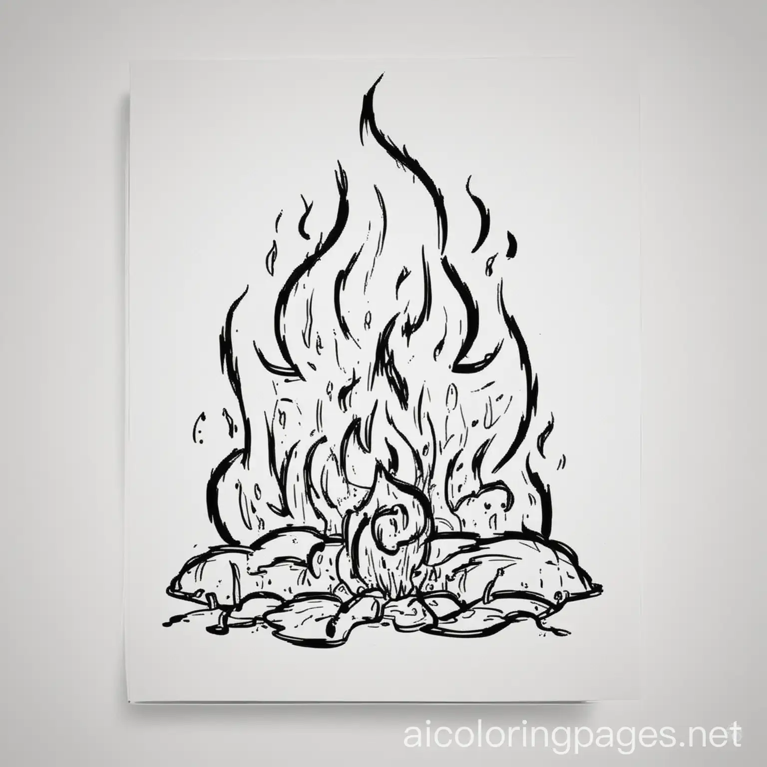 fire fun growing , Coloring Page, black and white, line art, white background, Simplicity, Ample White Space. The background of the coloring page is plain white to make it easy for young children to color within the lines. The outlines of all the subjects are easy to distinguish, making it simple for kids to color without too much difficulty