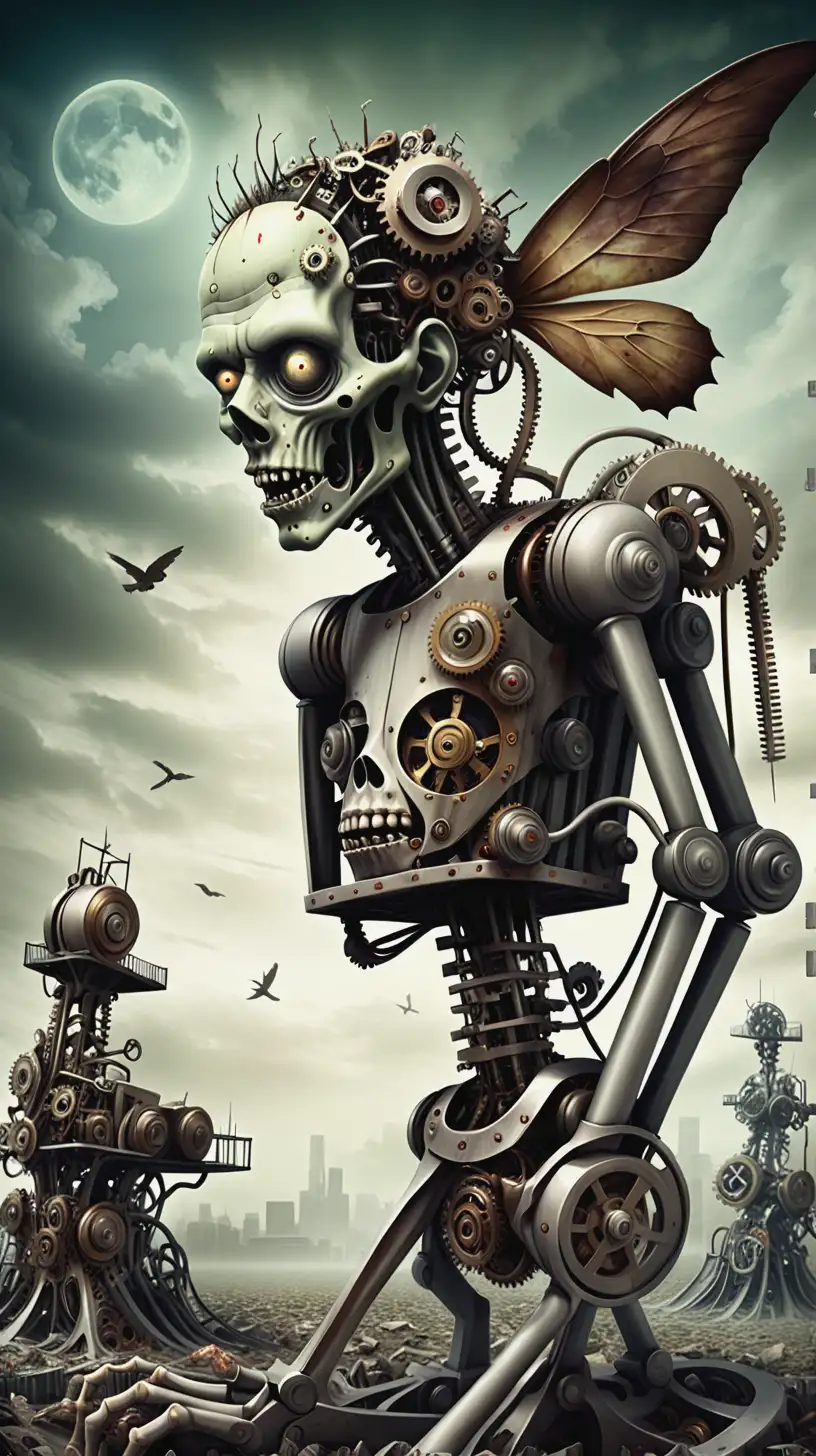 Surreal Zombie in Mechanical Landscape The Harmonious Flight of Time