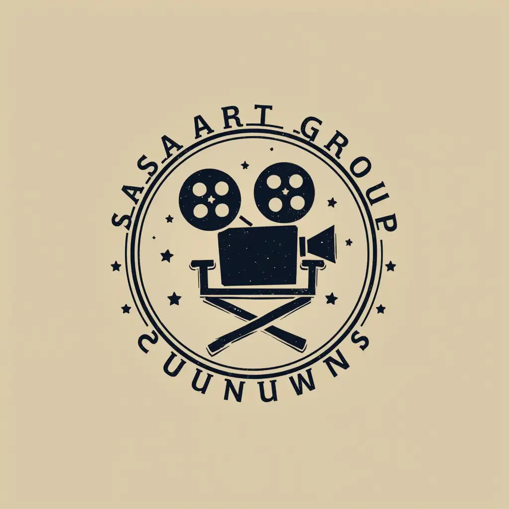 Design a stamp-friendly logo for the filmmaking art group 'Sadeh Art Group' that adheres to the following requirements:   - Logo Design:   - Central Symbol: A minimalist movie camera creatively integrated with a director’s chair.   - Subtle Elements: Incorporate a night sky theme (e.g., stars or a crescent moon) in a simple, non-intrusive style.   - Typography: Display the group’s name, 'Sadeh Art Group,' in a legible yet artistic font that complements the design.   - Color Palette: Use classic, stamp-friendly colors such as black, gold, or dark blue. Avoid gradients or complex textures.   - Style: Clean, minimal, and professional, with sharp lines for crisp stamping on various surfaces.   - Deliverables:   1. High-Resolution A4 Letterhead:   - Format: Print-ready PDF (300 DPI) with the logo positioned prominently at the top.   - Layout: Include space for text/content below the logo, maintaining a professional and balanced design.   2. Editable Source Files:   - Formats: Layered AI (Adobe Illustrator) and PSD (Photoshop) files.   - Guidelines: Ensure layers are organized, fonts are outlined, and colors are labeled (CMYK for print).   Additional Notes:   - The logo must be timeless, symbolic, and reflect the essence of filmmaking artistry.   - Avoid overly intricate details to ensure the design remains clear and functional as a stamp.   - Final files must be optimized for both digital and physical use.