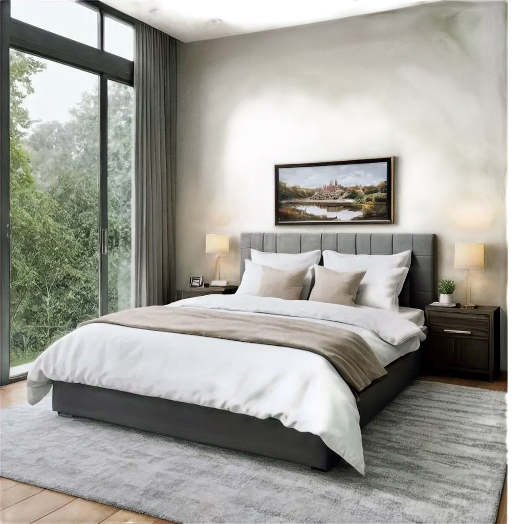 A realistic bedroom with luxuery view