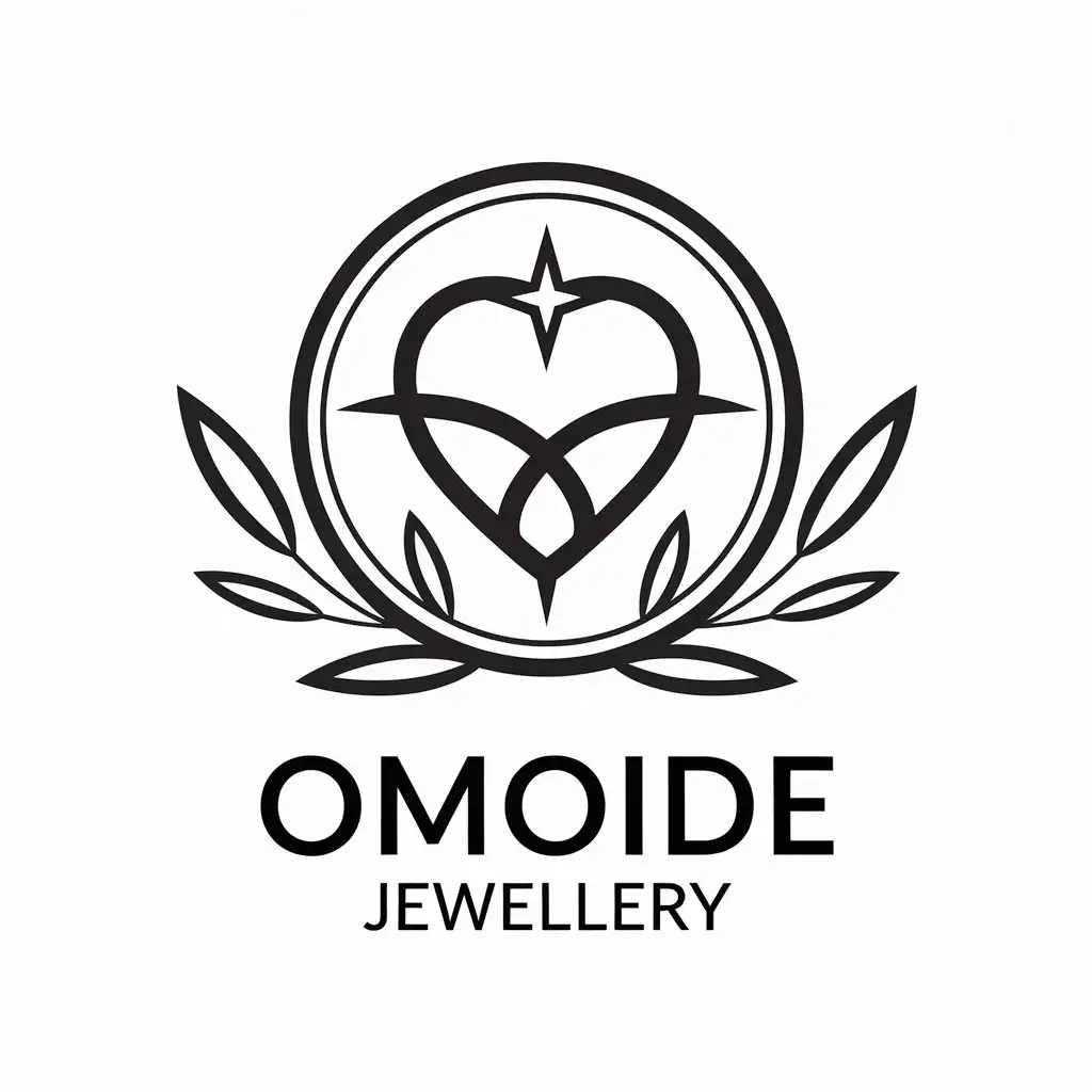 LOGO Design for OMOIDE JEWELLERY Circle Shine Heart Symbol in Black and White for Retail Industry