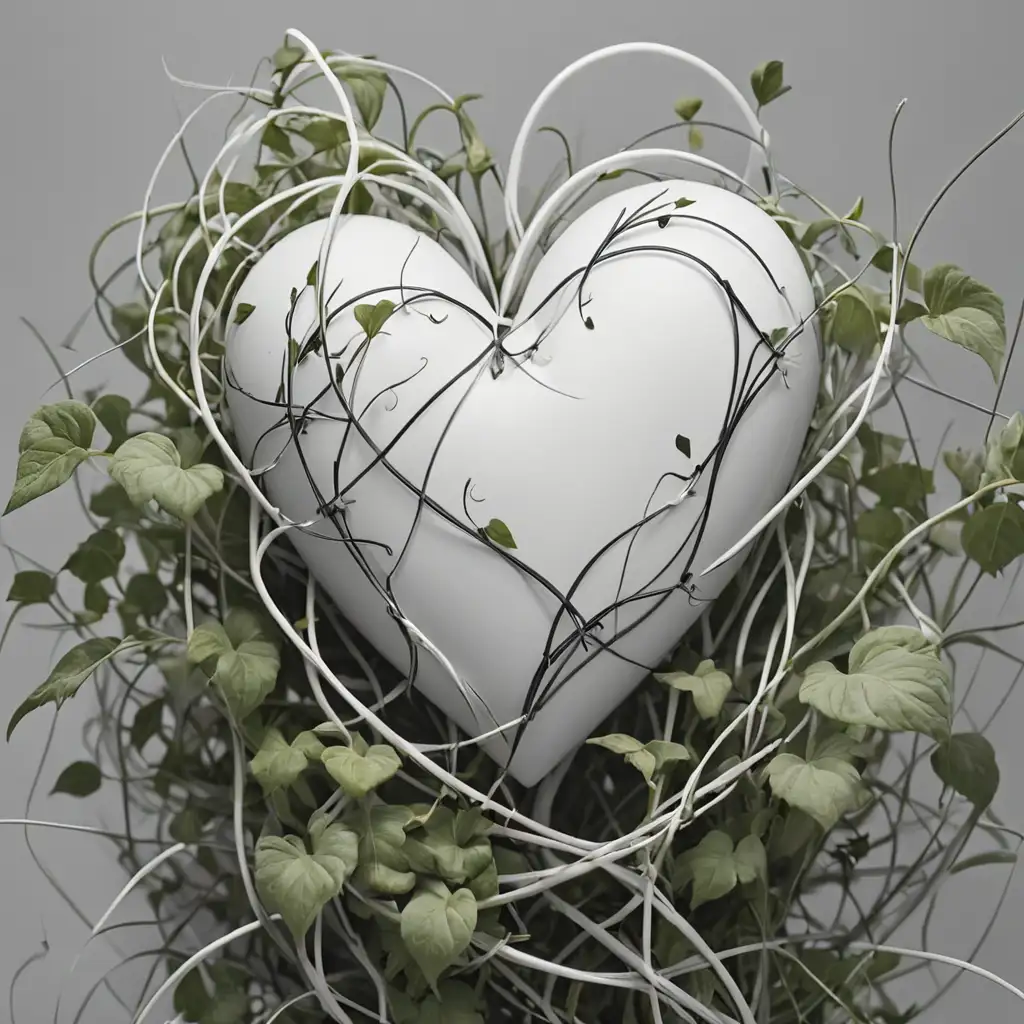 Valentine Style Heart Entangled in Weeds on White Background