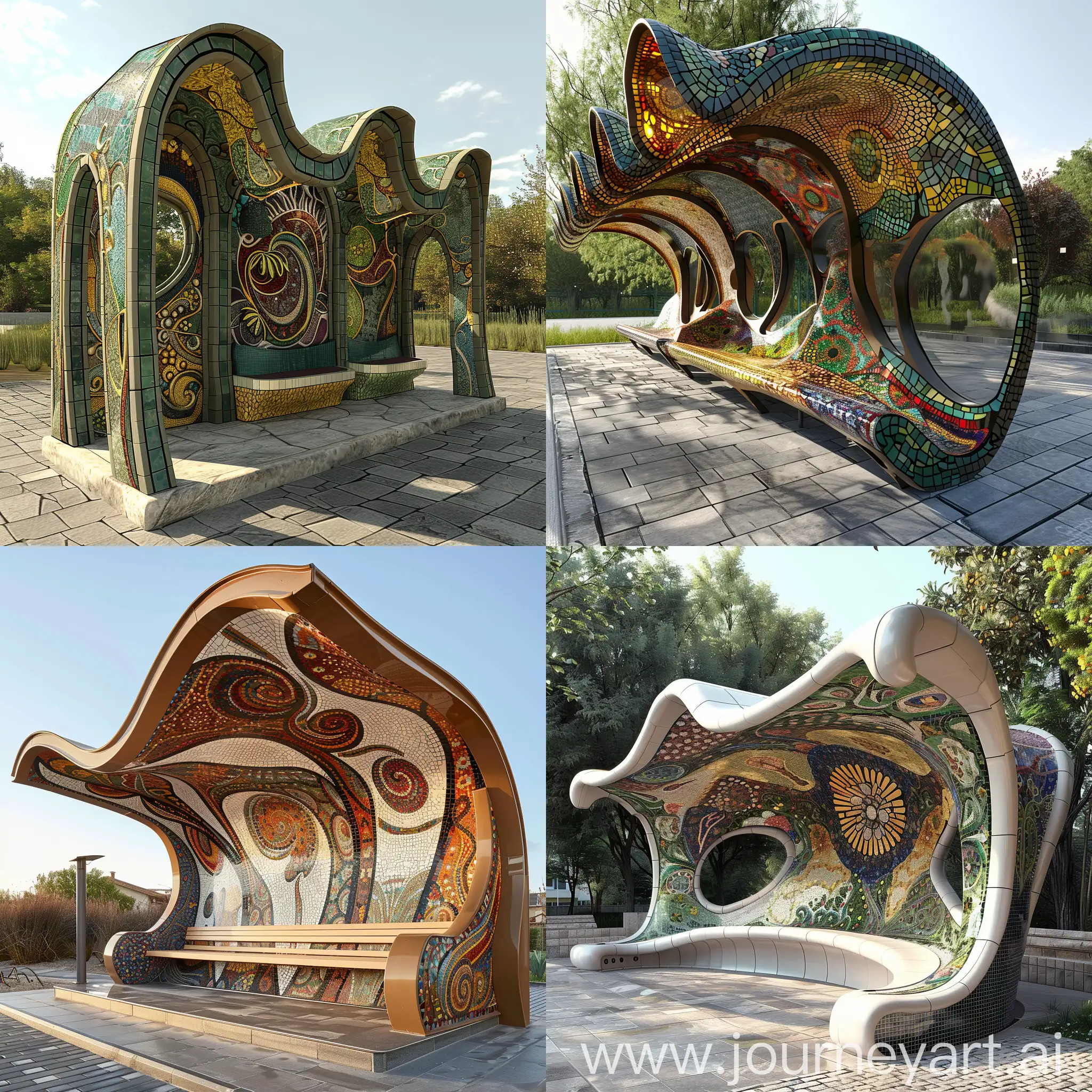 Art-Nouveau-Bus-Stop-Inspired-by-Antonio-Gaudi-with-Organic-Curves-and-Vibrant-Mosaics