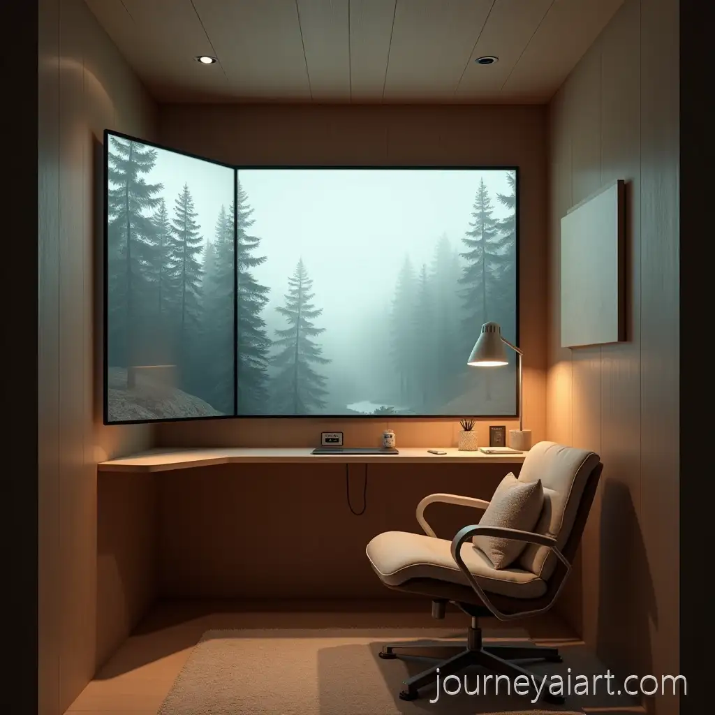 Cozy-Scandinavian-Personal-Work-Pod-with-Ergonomic-Chair-and-Digital-Forest-View