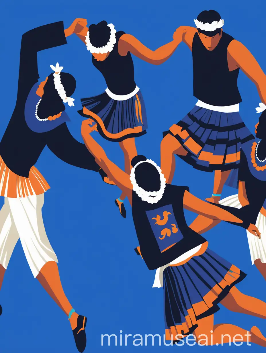 Traditional Ethnic Dance Illustration Synchronized Movements in Bold Brushstrokes