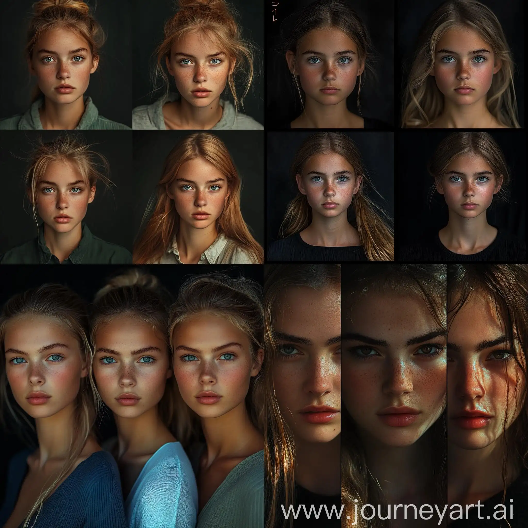 Portrait-of-Four-Girls-with-Expressive-Facial-Features-and-Emotional-Health-Improvement