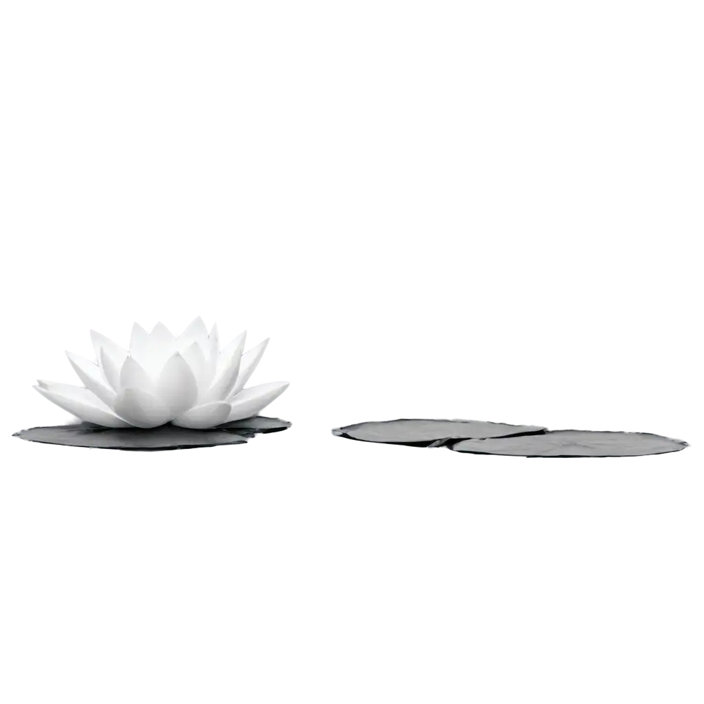 Black-and-White-Lotus-PNG-Image-with-Leaf-on-Water-Side-View-HighQuality-Transparent-Format-for-Versatile-Use