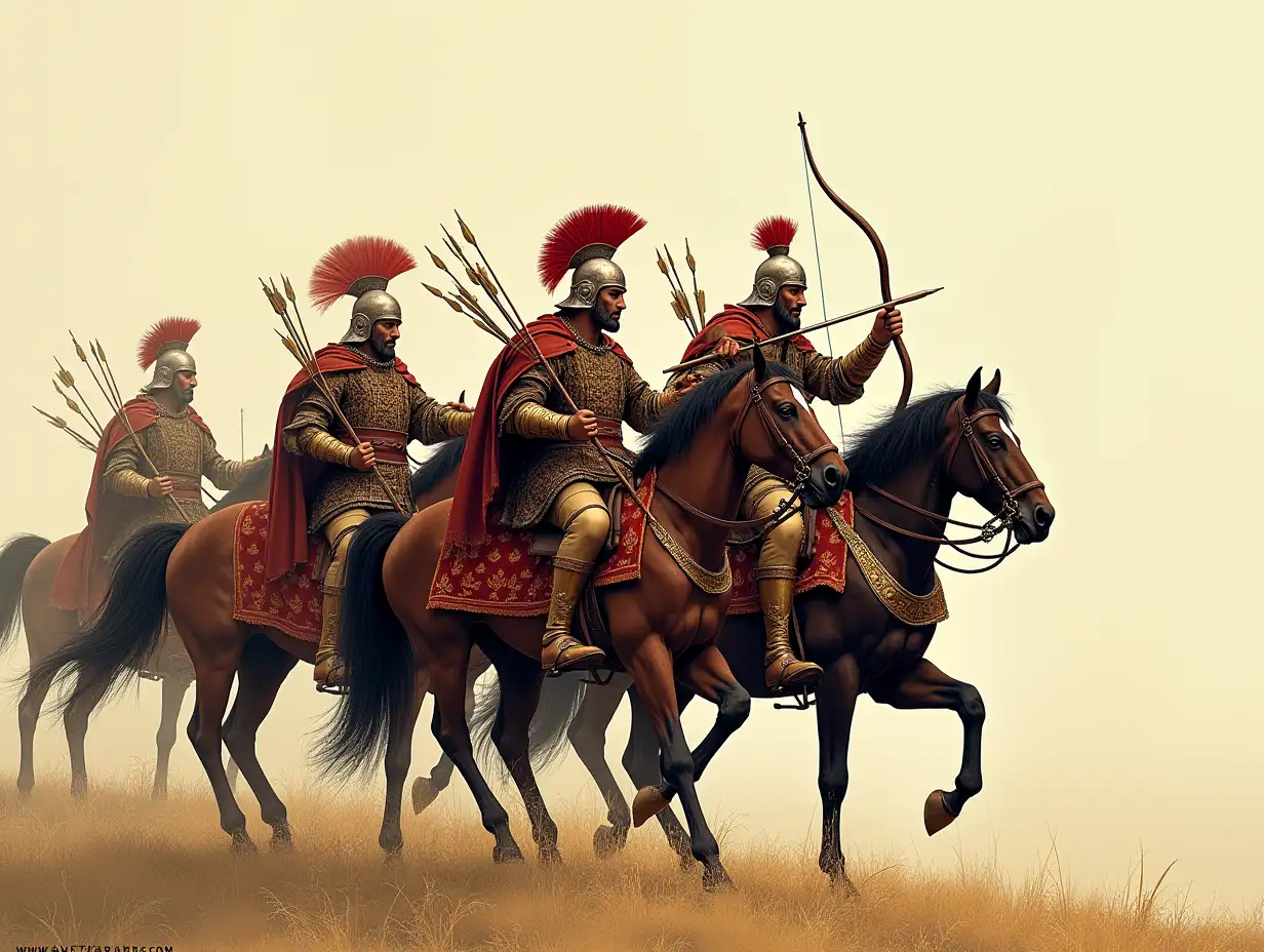 Illustration of Scythian warriors on horseback, armed with bows and arrows