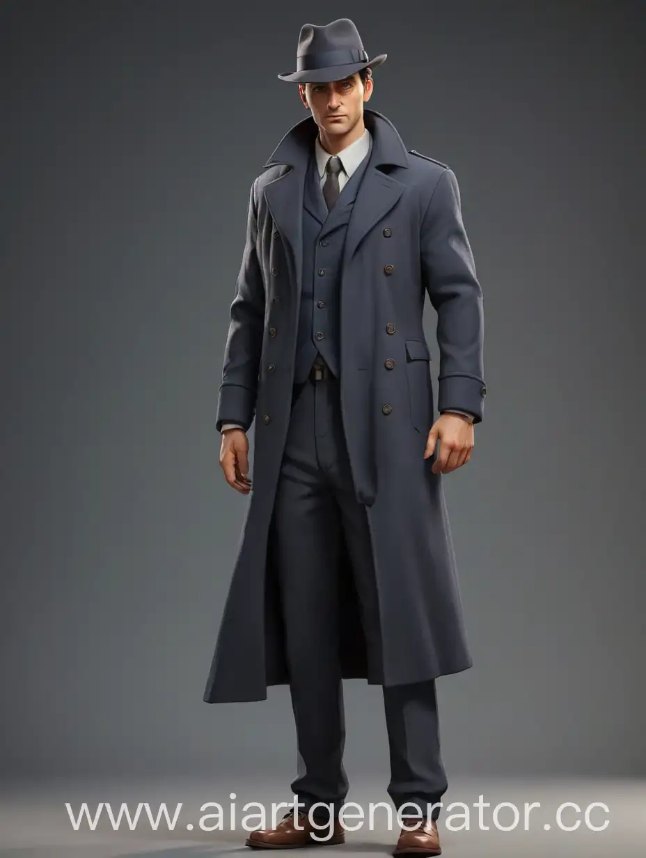 Create a 3D model of a detective in long coat