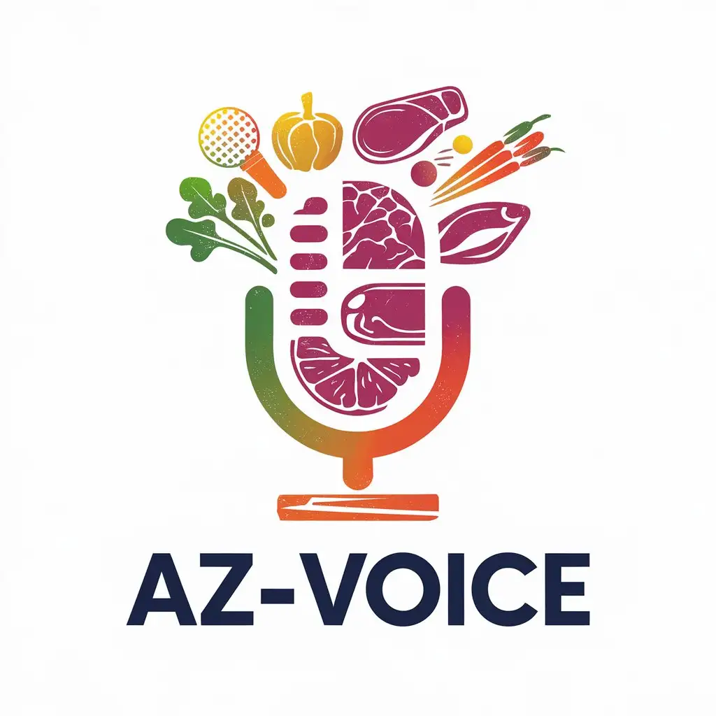 LOGO-Design-for-AZVoice-Vibrant-Vegetables-Fruits-Meat-Fish-and-Microphone-Theme