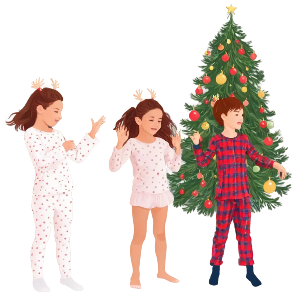 Pajama-Party-with-Kids-Dancing-Near-the-Christmas-Tree-HighQuality-PNG-Image-for-Festive-Celebrations