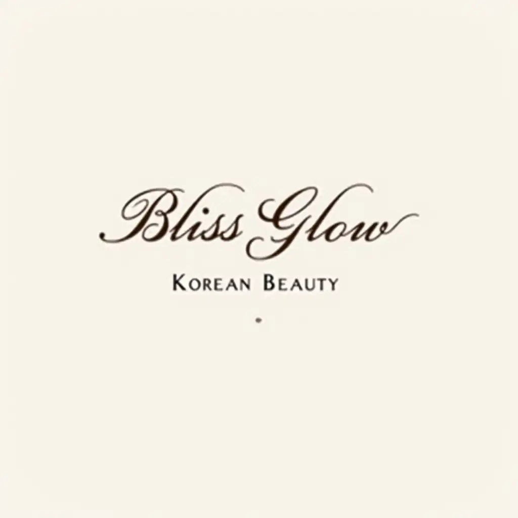 I would like a logo with the name “Bliss Glow Korean Beauty” in an elegant and sophisticated style. The text “Bliss Glow” should be written in a graceful cursive font with delicate flourishes, similar to classic, luxurious typography. Below it, “Korean Beauty” should appear in a clean, minimal, and uppercase sans-serif font. The overall design should feel soft, professional, and refined, suitable for a beauty brand.