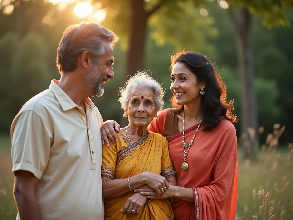 Indian family husband and wife her mother and his father