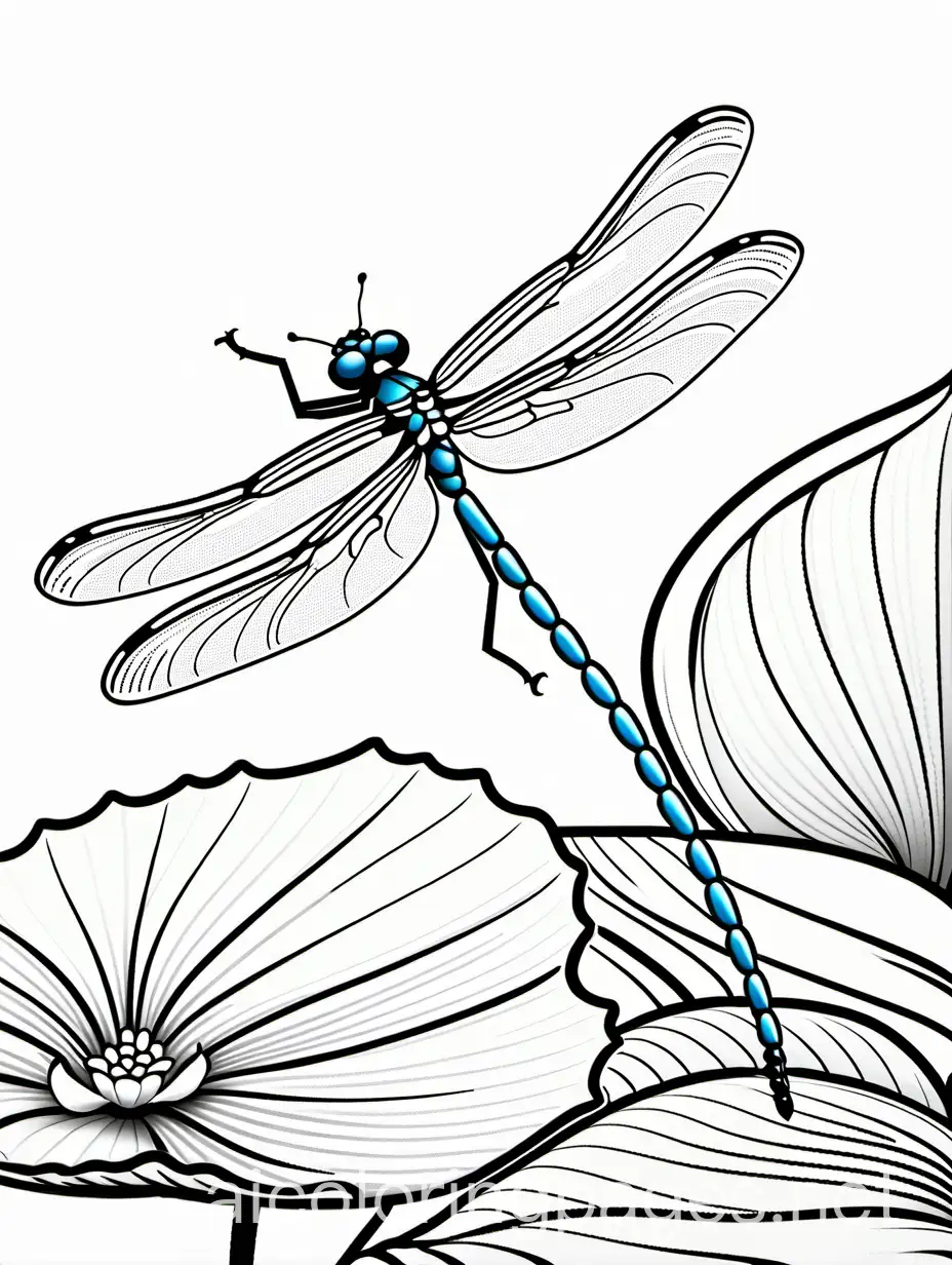 Vivid-Blue-Damselfly-Resting-on-Water-Lily-Coloring-Page