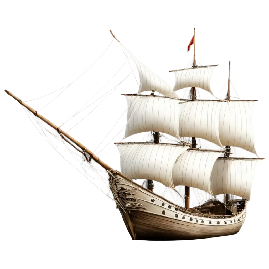 all white clipart voyage ship, bow facing left from the 1400s. All white, no other color. Make it look like clip art.