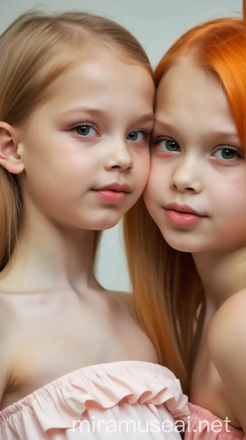 Romantic Portrait of Two Beautiful Russian Girls with Orange Hair