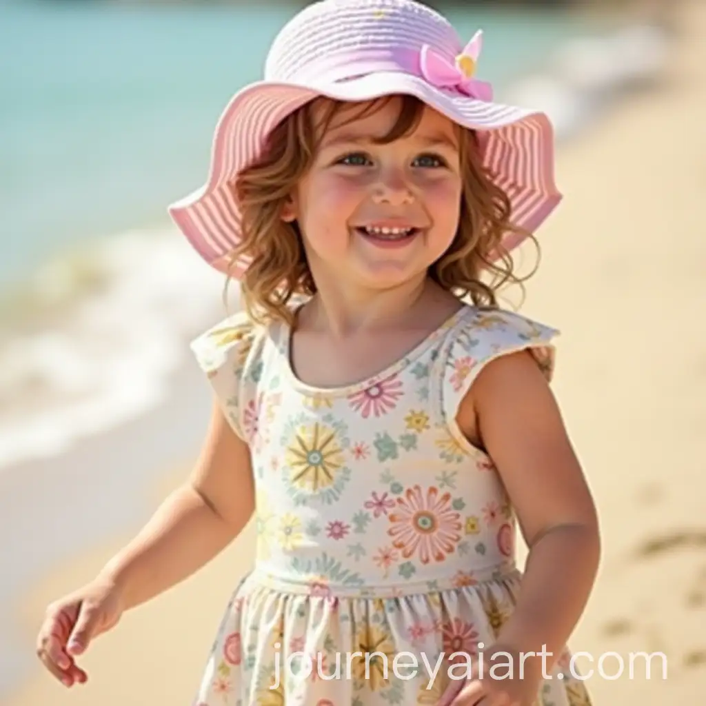 TwoYearOld-Girl-in-Dress-andAI-Art-Prompt-Expansion-Hat-on-the-Beach-with-Cheerful-Background-Colors