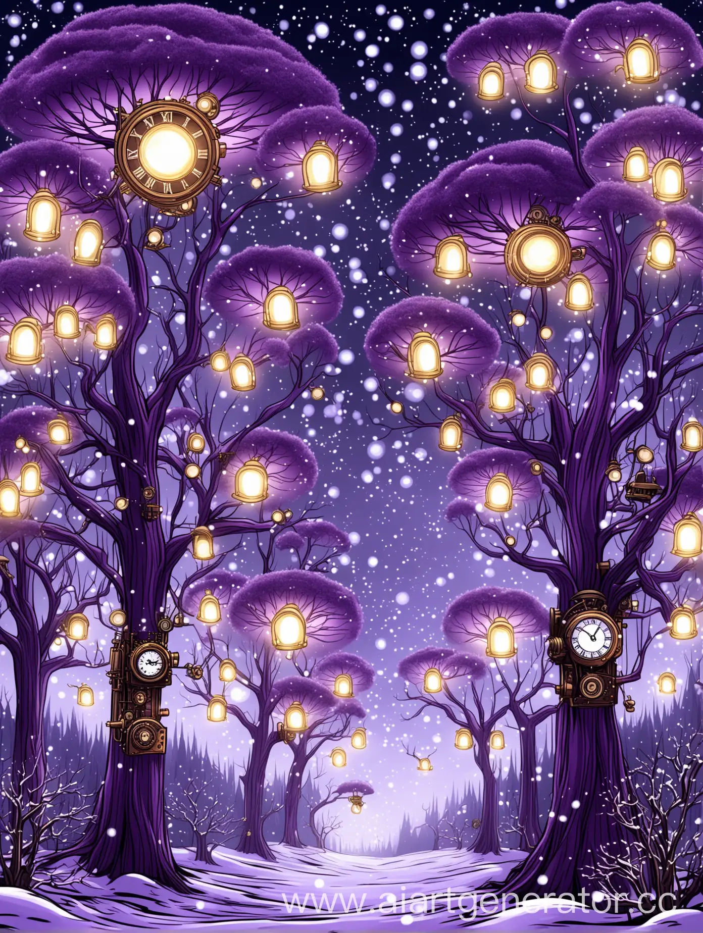 Enchanted-Winter-Trees-with-Fairy-Lights-and-Steampunk-Style