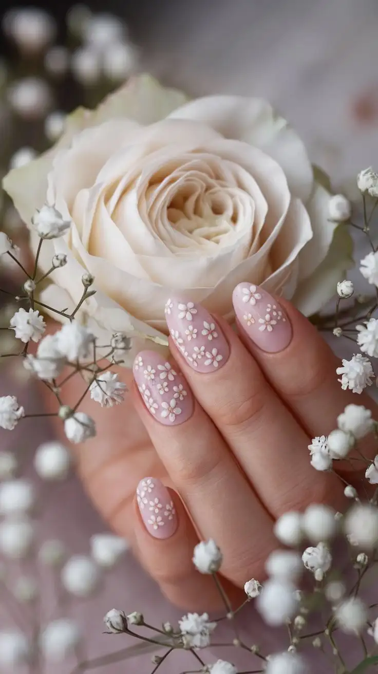 CloseUp-of-Romantic-Nails-with-Floral-Decals-and-White-Rose