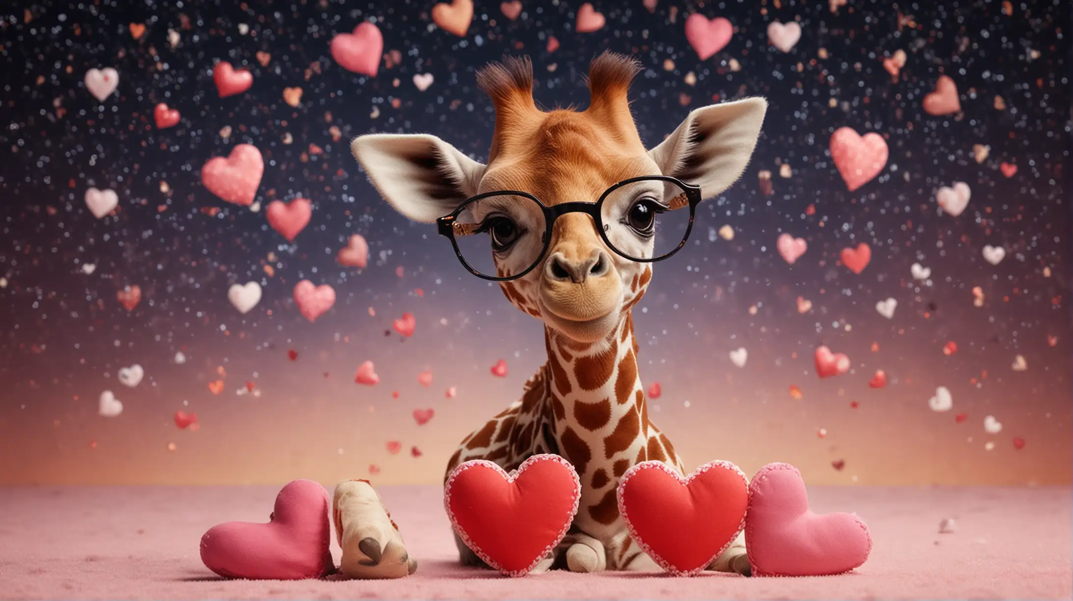 Adorable Baby Giraffe with HeartShaped Glasses in Cosmic Space