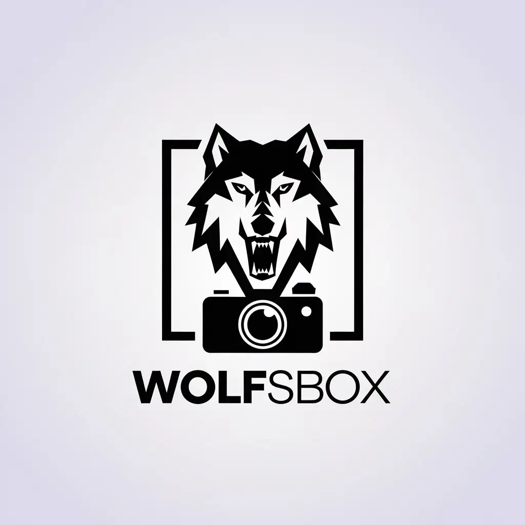 LOGO Design for Wolfsbox Minimalistic Wolf Photobox Camera Symbol with Clear Background