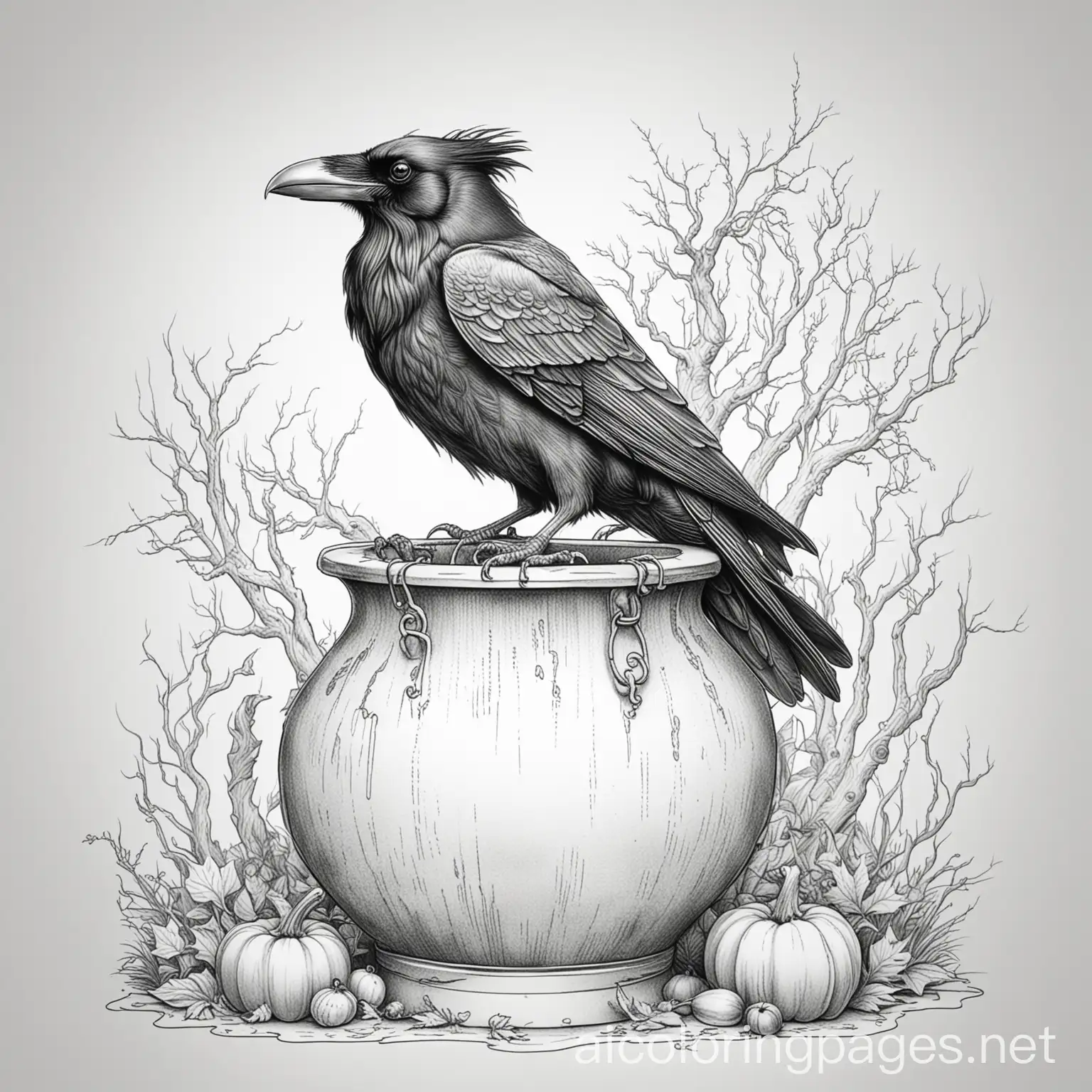 Raven-Perched-on-Witchs-Cauldron-Coloring-Page