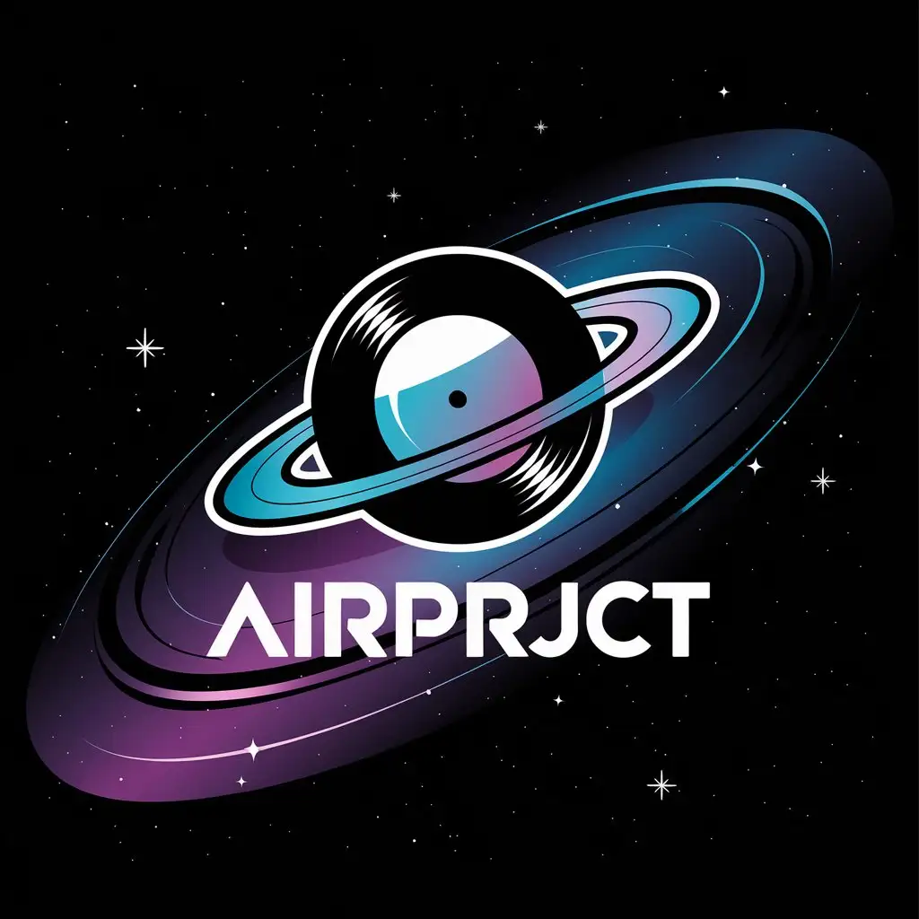 LOGO Design for AiRPRJCT Vinyl Record as Planet Saturn with Cosmic Colors and Space Theme