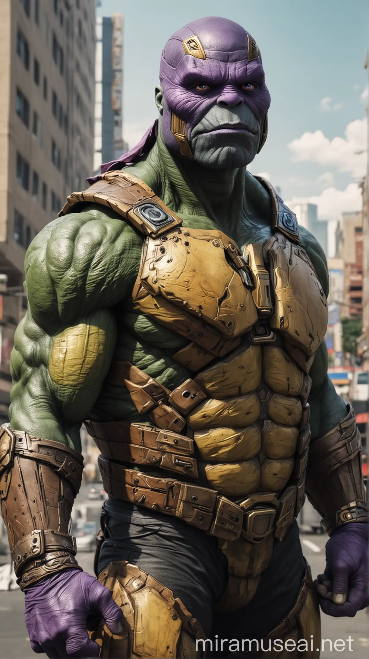 Ninja Turtle as Thanos in Urban Cityscape