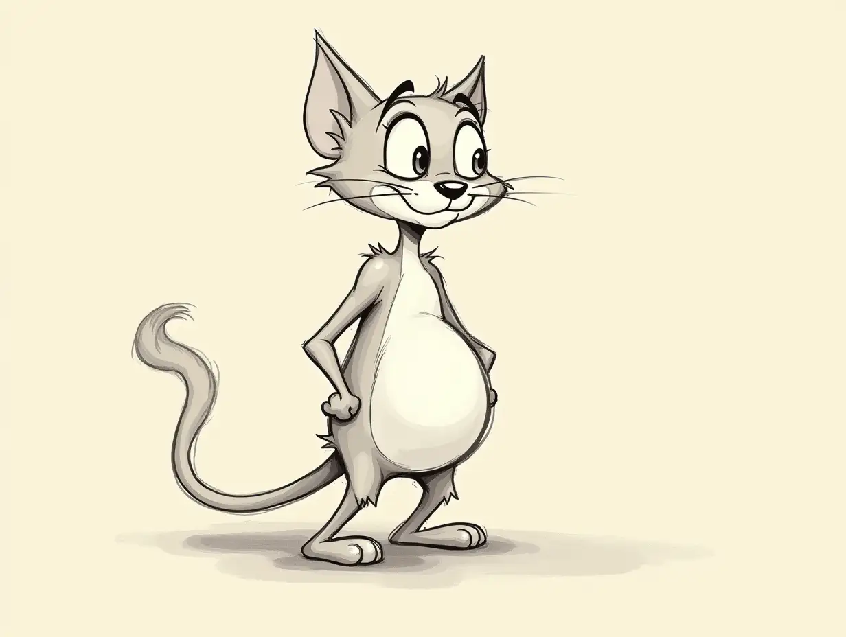 skinny cat with a pregnant belly, Disney storyboard sketch