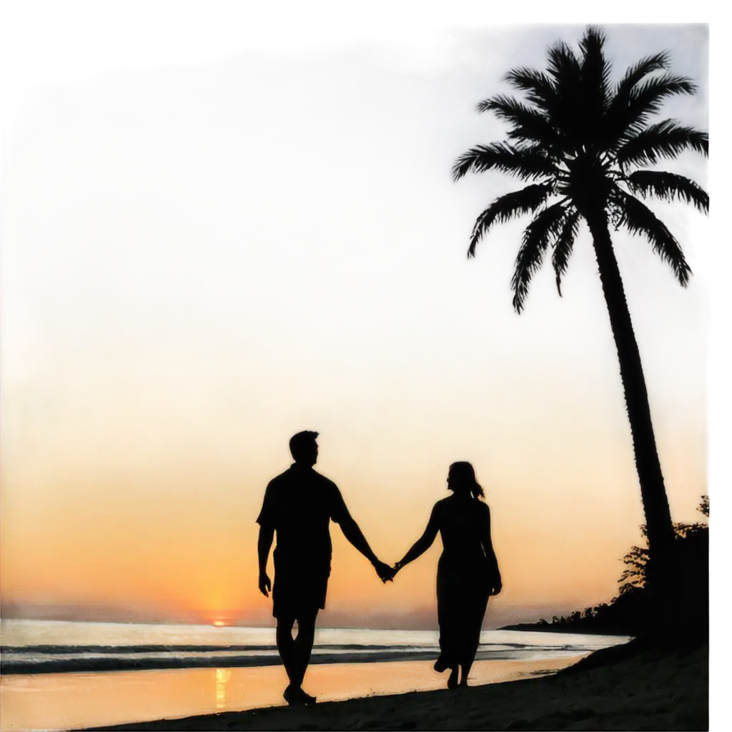 Silhouette-Palm-Trees-Beach-Scene-PNG-Image-Two-People-Holding-Hands-Walking-into-Sunset