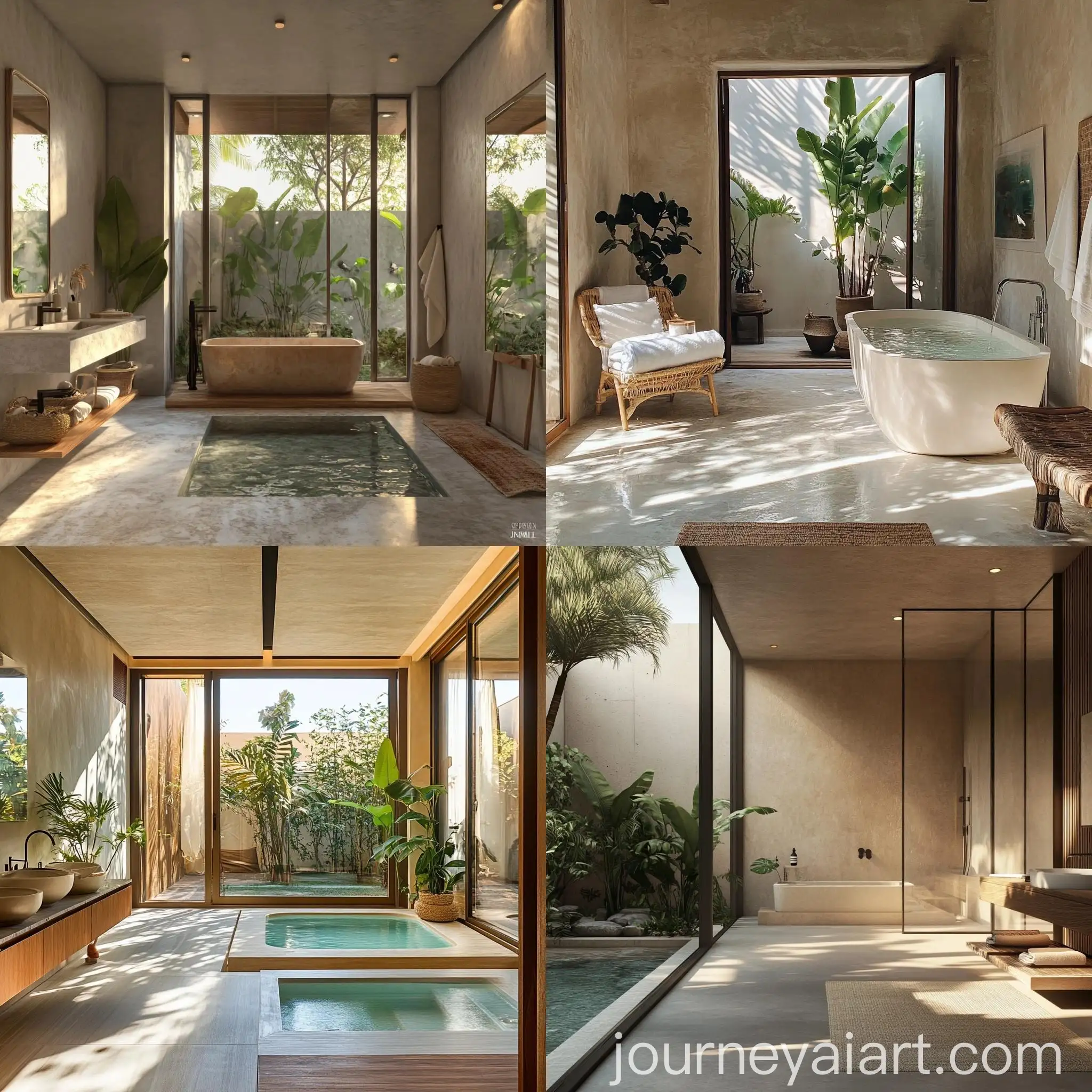 Minimalist-Japandi-Poolside-Bathroom-with-Natural-Lighting-and-Plants