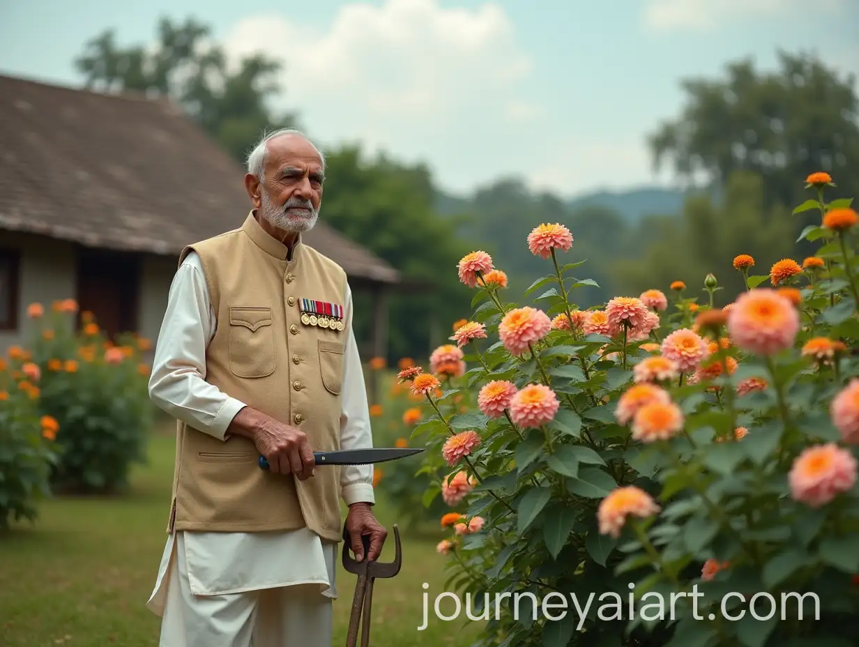 Elderly-Indian-Retired-Army-Colonel-Struggling-with-Overgrown-Lantana-in-Rose-Garden