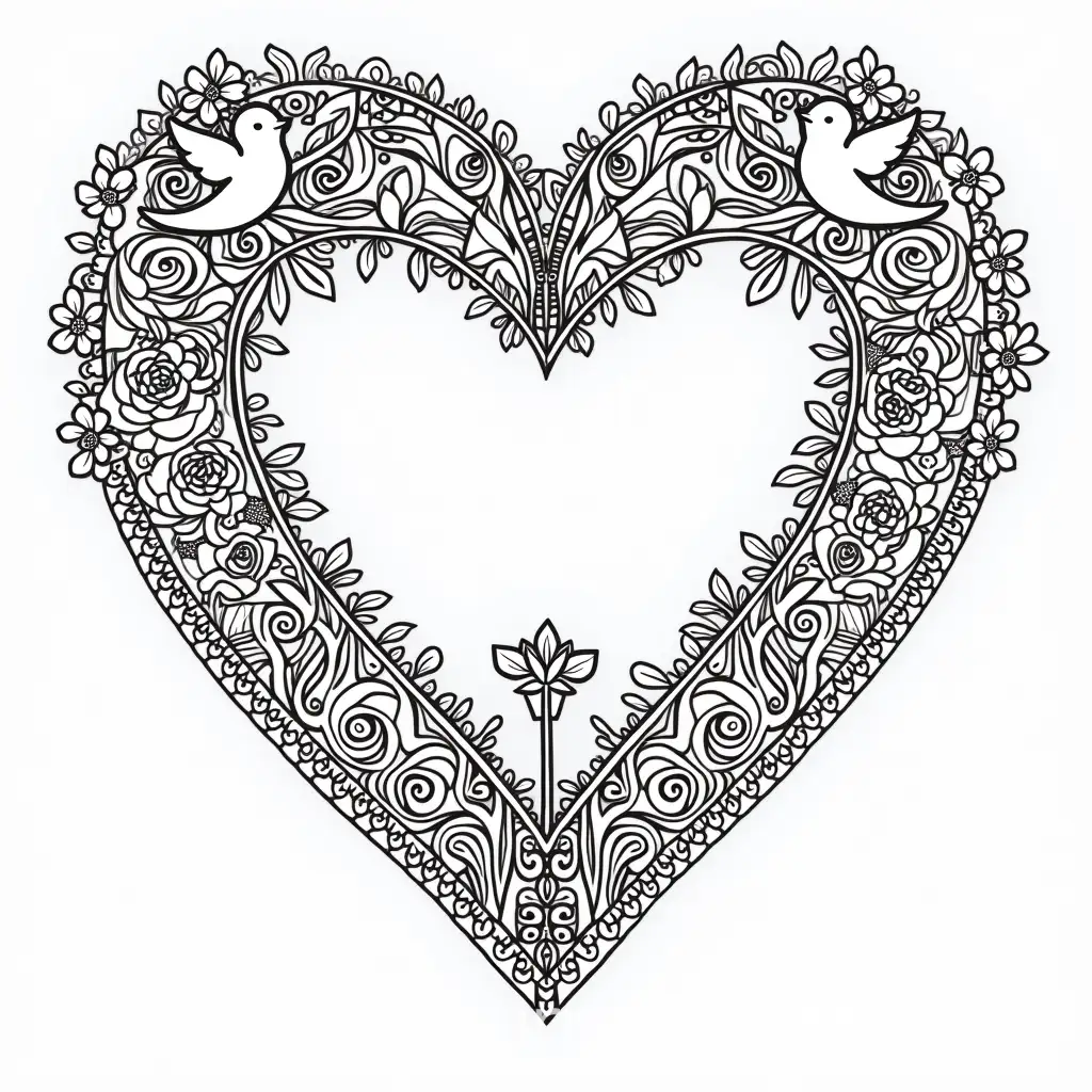 Intricate-Valentines-Day-Adult-Coloring-Page-with-Hearts-Roses-and-Lovebirds